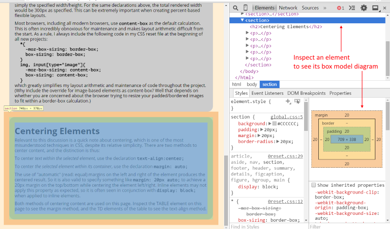 Browser Tools for Box Model