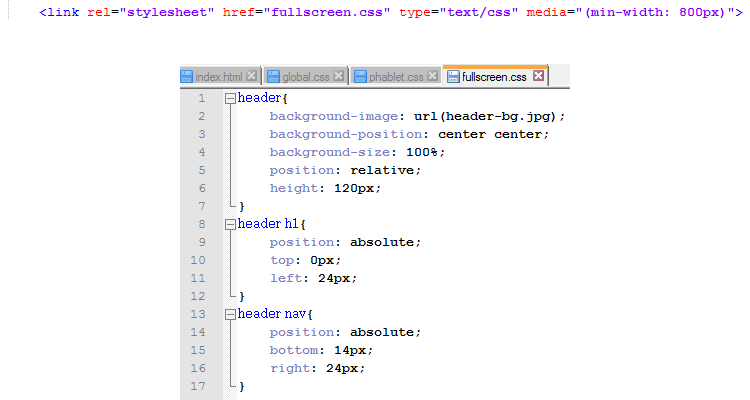 Shows code change in both HTML and CSS for the larger screens.